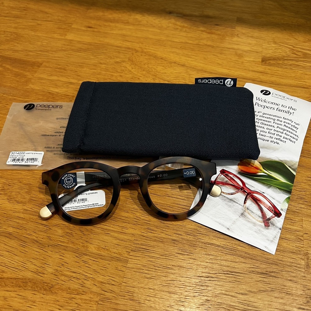 Peepers Stardust Focus Blue Light Filtering Reading Glasses Tortoise +0.0 NEW